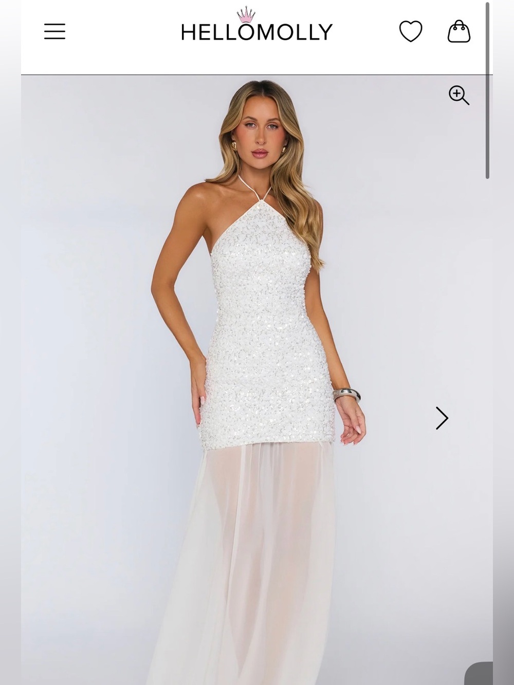 Hello Molly White Sequin Halter Maxi Dress